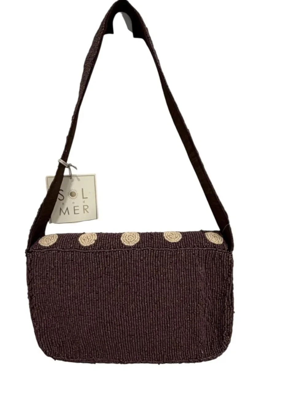 Sol and Mer Brown Cream Polka  Dots Beaded Bag New Fall Release India NWT